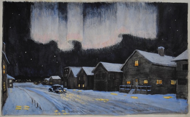 Memory of Fairbanks, Our House, 1972, watercolor, 3 x 5