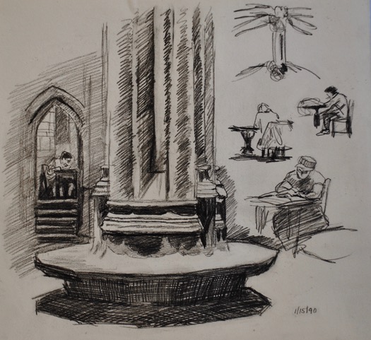 Study for Commons Room Painting, January 15, 1990, graphite,  9.5 x 9.75