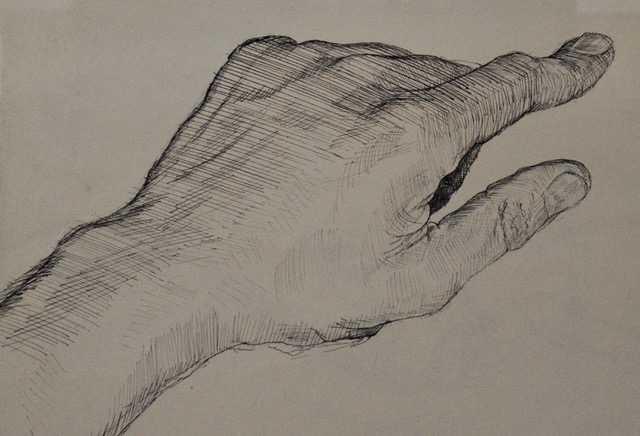 Gregory Smith’s Left Hand, finger extended, September 24, 1963, ink, 8.75 x 10.5