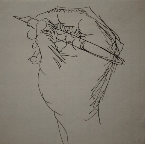 Gregory Smith’s Right Hand Holding Fountain Pen, 1963, ink, 7.5 x 6