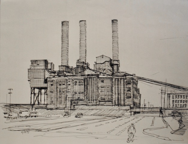 Industrial Facility, April 9, 1991, ink, 8.5 x 11