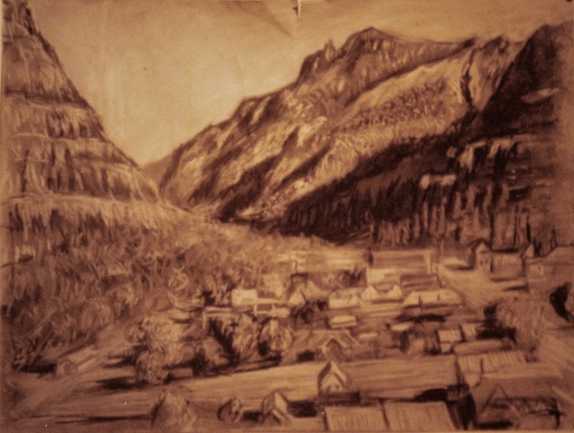 Ouray, Colorado, 1962, pastel (old photo-lost drawing)