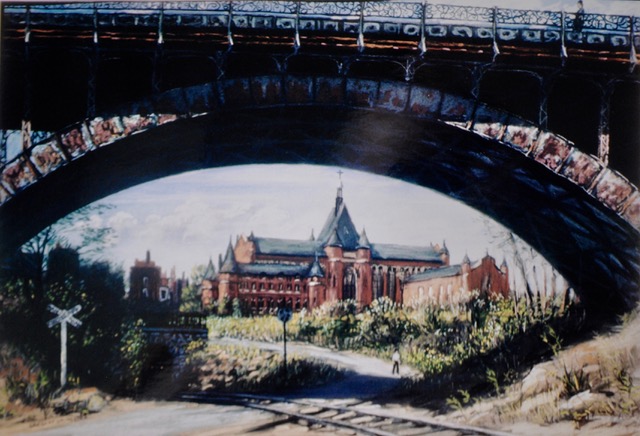 Central Catholic Under Forbes Bridge, 1983, pastel, 15 x 22.5