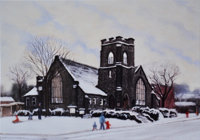 First Unitarian Church, 1991, pastel, 14 x 19