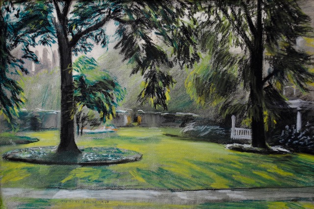 Chancellor’s Lawn on Devonshire, 1968, pastel,  11 x 18