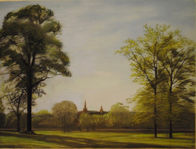  Mellon Park Trees and Steeples, 1970, pastel, 16 x 20