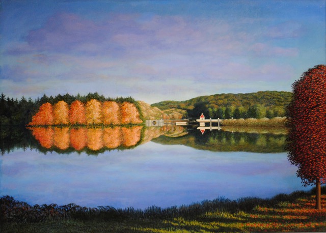 North Park Lake, 2024, oil on canvas , 36 x 50