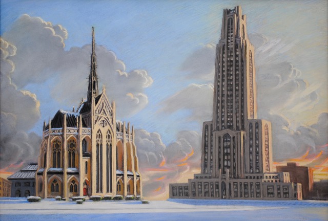 Heinz Chapel and Cathedral of Learning, 2016, pastel, 20 x 29