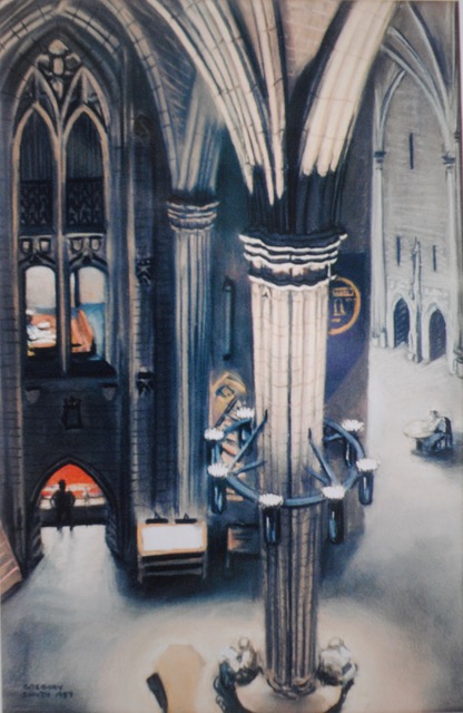 Commons Room Facing Gift Shop, 1986, pastel, 17 x 14