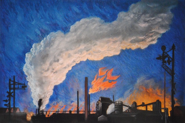Hazelwood Cokeworks By Night, 1994, pastel, 18 x 24