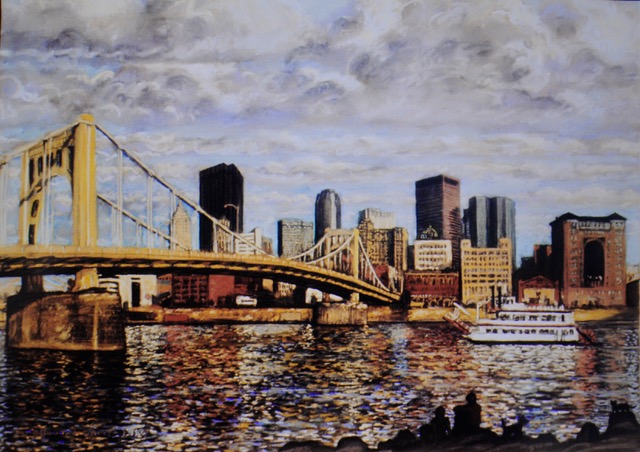Pittsburgh From The North Shore, 1985, pastel, 17 x 23