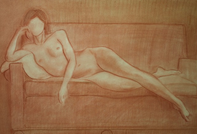 Carole Reclining, 1978, red chalk, 15 x 22.5