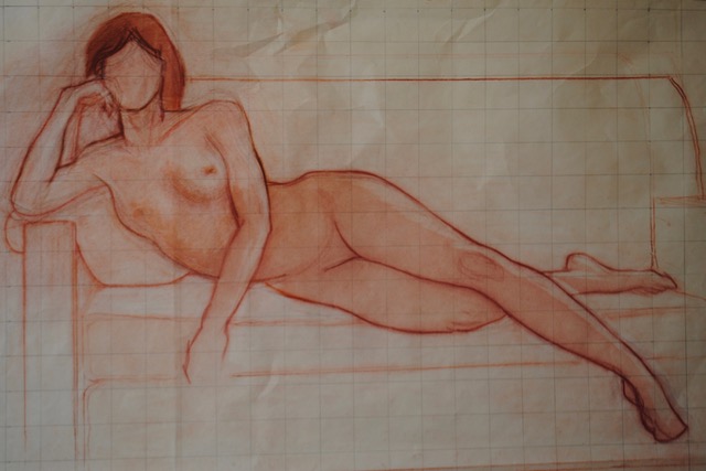 Carole Reclining, 1978 / 2022, red chalk, 15 x 21.5