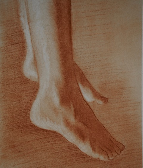 Carole’s Feet, 1977, red chalk, 12.75 x 8 7/8