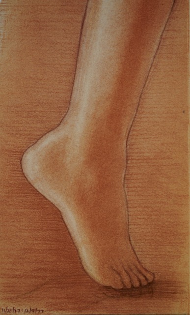 Carole’s Right Foot, 11/21 - 12/9 /1977 red chalk, 10 1/8 x 5.75