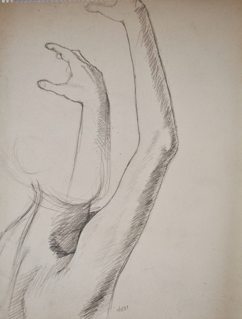Carole’s Raised Right Arm and Hand, 10/8/1981, graphite, 14 x 11