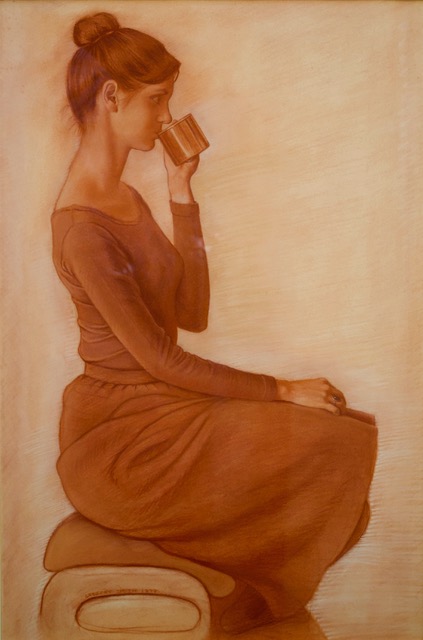 Carole Drinking, 1979,pastel, 19 x 28.5