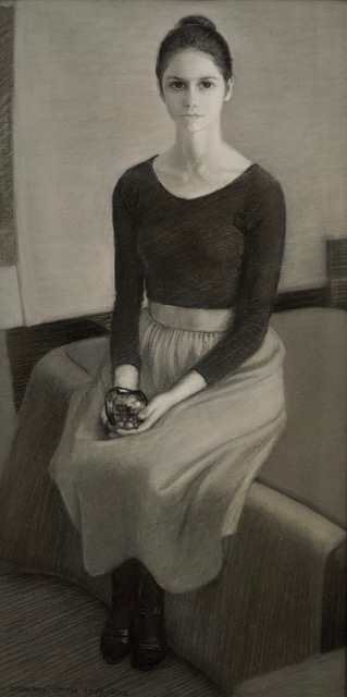 Carole With Brass Apple, 1981, pastel, 16 x 8