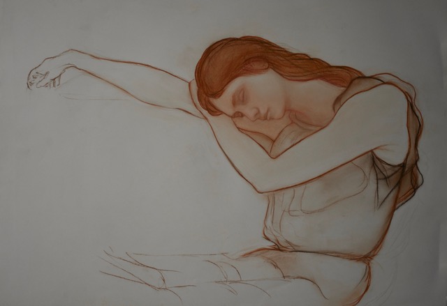 Carole Sleeping, 1978/2008, pastel, 19 x 29.5