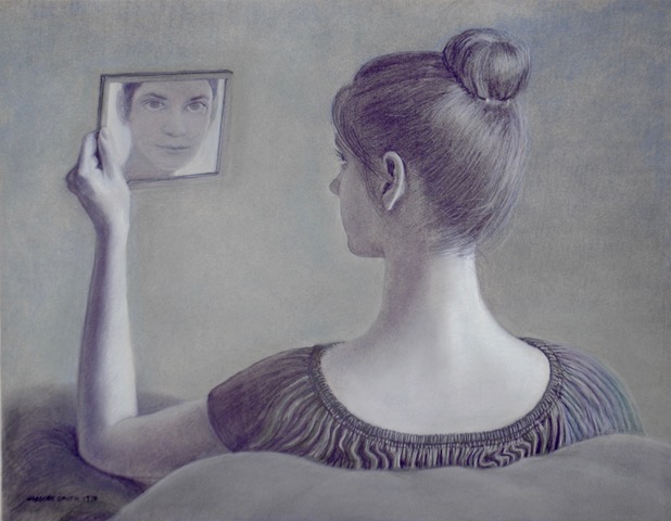 Carole With Mirror, 1978, pastel, 17 x 22