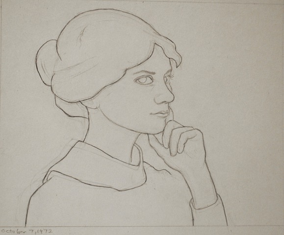 Carole, Hand on Chin, October 7, 1972, graphite, 6.5 x 8.25