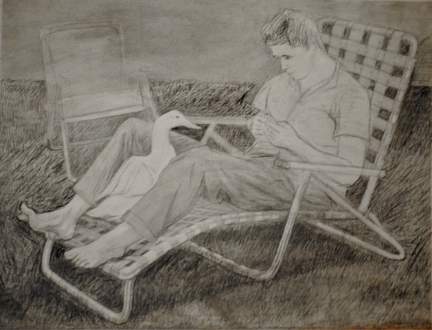 Roger Jeremy Smith With Downy Duck, 1960?, charcoal, 16.75 x 22