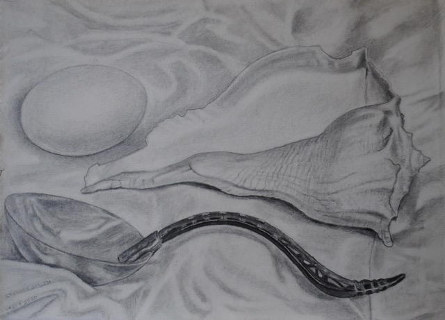 Egg, Shell and Spoon, graphite, 1962,  9 x 12