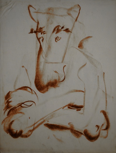 Self-Portrait as a Moose, 1963, red chalk, 19 x 24