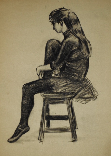 Model in Ballerina Costume, 1960, charcoal on newsprint, 16 x 21