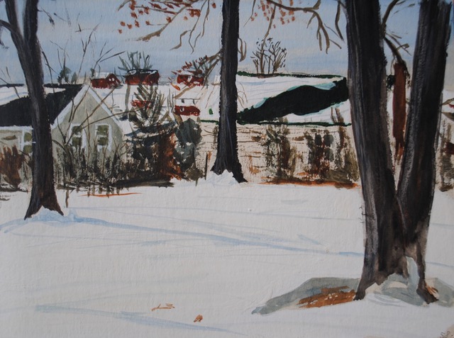 Our Back Yard in Winter, 1958, watercolor, 8.25 x 10.75