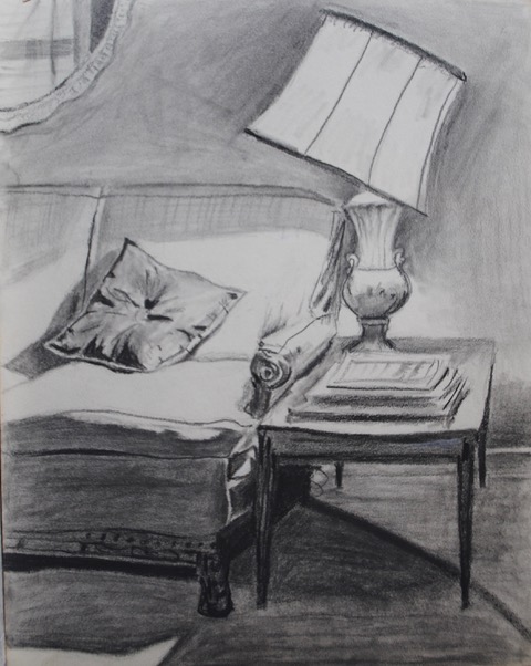 The Tilted Lampshade, 1959, charcoal, 13.75 x 10.75